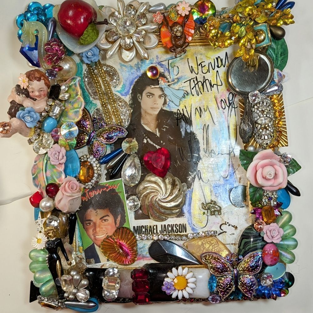 Wendy Gell Michael Jackson autographed photo to me decorated and bejeweled! Art.